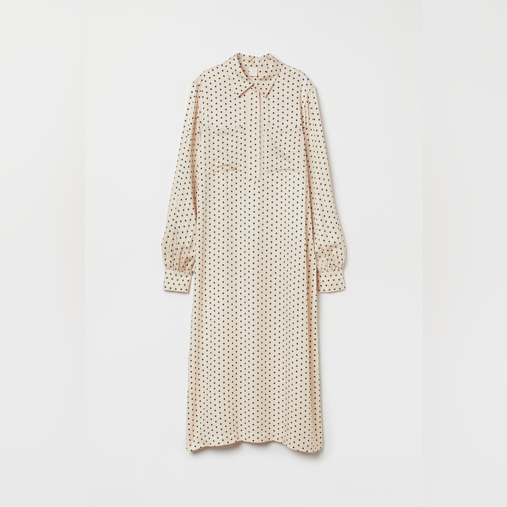 H&M Cream Long Sleeve Dress with Black Dots